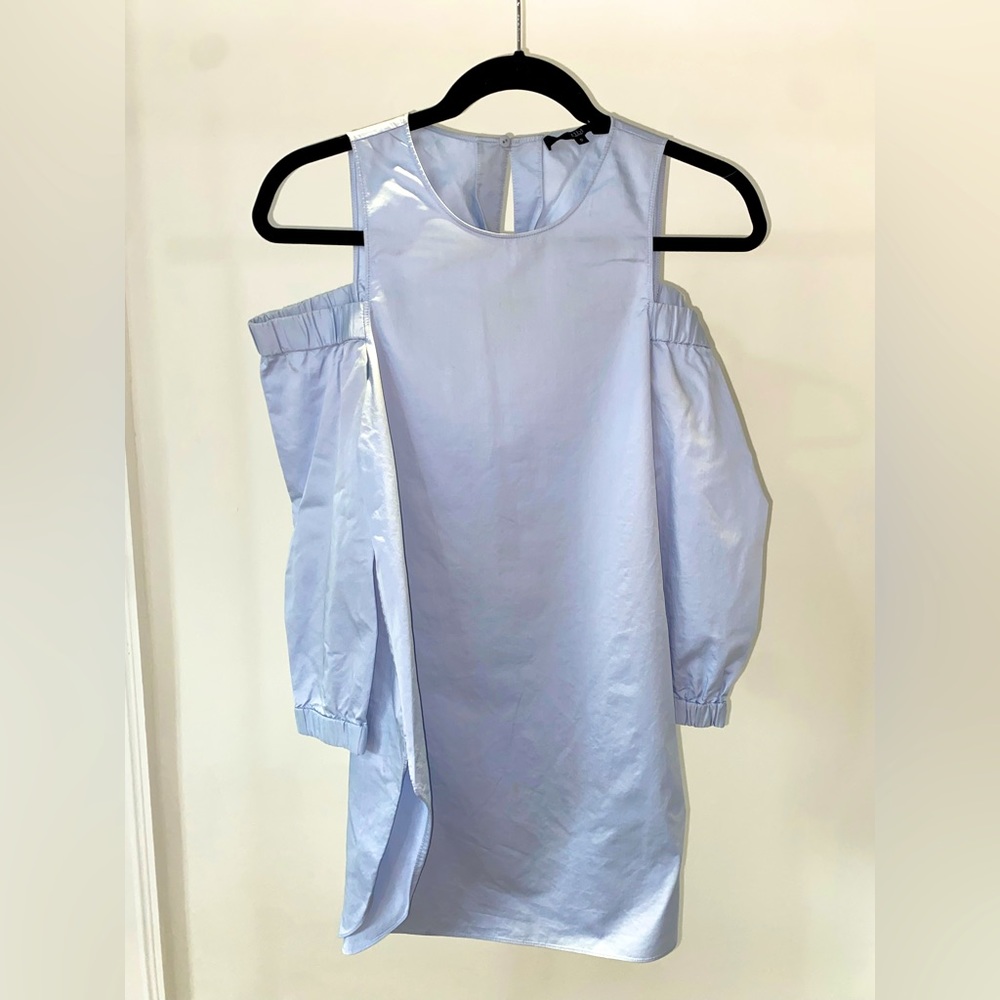 Tibi Oversized Cold Shoulder Light Blue Shirt